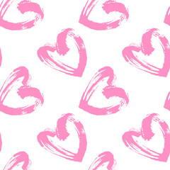 Pink hearts cute trendy seamless pattern with texture. Applicable for paper or textile print, web and other backgrounds.