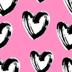 Pink hearts cute trendy seamless pattern with texture. Applicable for paper or textile print, web and other backgrounds.
