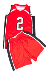 Red basketball uniform on white background 