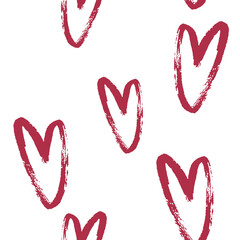 Red hearts cute trendy seamless pattern with texture. Applicable for paper or textile print, web and other backgrounds.