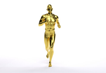 3D Render : an illustration of a male runner character model with gold texture