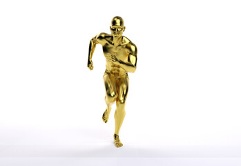 3D Render : an illustration of a male runner character model with gold texture