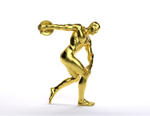 3D Render : an illustration of a male character model with gold texture