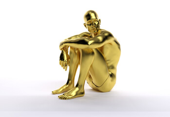 3D Render : an illustration of a male character model with gold texture