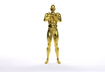 3D Render : an illustration of a male character model with gold texture