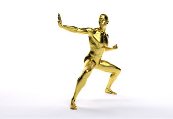 Fototapeta na wymiar 3D Render : an illustration of a male character model with gold texture