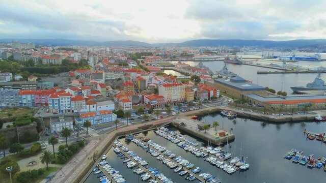 Aerial view of Ferrol, city of Galicia. Coruna,Spain. Drone Footage