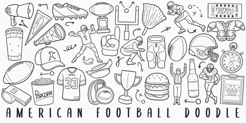 Football Sport Doodle Line Art Illustration. Hand Drawn Vector Clip Art. Banner Set Logos. © josepperianes