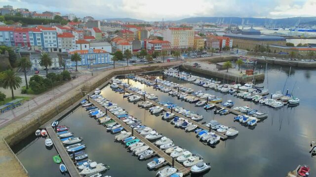 Aerial view in Ferrol, City of Galicia.Spain. Drone Video