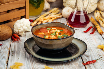 Classic tom yam soup with shrimp rice champignons