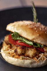 Healthy burger with meat, tomato and rucola