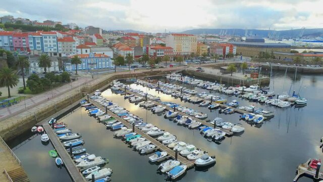 Aerial view in Ferrol, City of Galicia.Spain. Drone Video