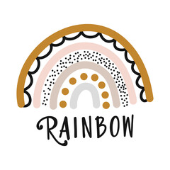Rainbow - cute rainbow decoration. Little rainbow in scandinavian nordic style, posters for nursery room, greeting cards, kids and baby clothes. Isolated vector.