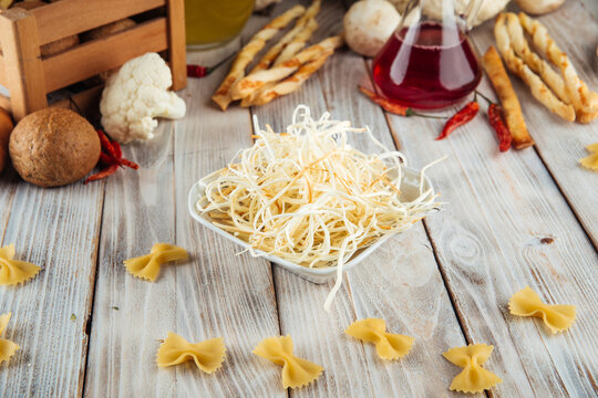 Fiber smoked cheese chechil in a bowl