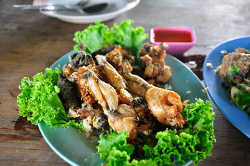 A deep fried frog dish