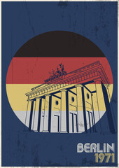 Berlin Touristic Illustration, Brandenburg Gate Drawing, Germany Flag Background, Grunge Texture Pattern  © koyash07