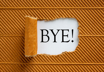 The word 'bye' appearing behind torn brown paper. Business concept.