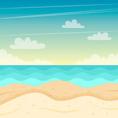 Fototapeta na wymiar Beach landscape. Colorful summer design. Vector illustration in flat style