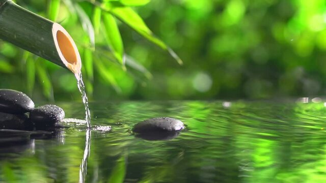 Bamboo fountain and spa stones