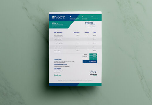 Corporate Invoice Layout with Blue Accents