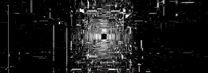 3D rendering Futuristic tunnel of glass, Long corridor with glass floor and transparent walls