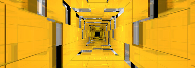 Futuristic tunnel of concrete texture, Long corridor with concrete floor and texture walls