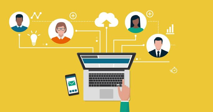 Remote working and virtual business team