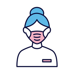 female wearing medical mask line and fill style icon