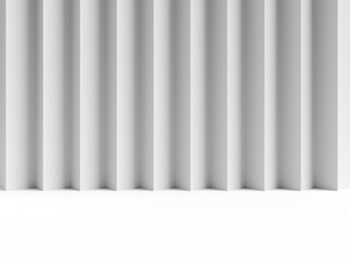 Isolated white contemporary with stripe pattern wall background for display shelf product concept. Blank backdrop made from matte material. illustration Realistic 3D render.