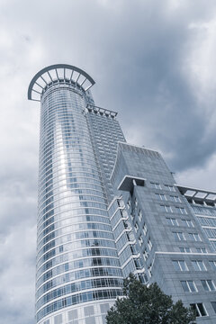 Frankfurt am Main, Germany - June 28, 2020: Westendstrasse 1, 53-storey skyscraper forming the headquarters of DZ Bank. The tower is the the third tallest skyscraper in Germany