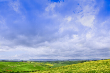 Fototapeta na wymiar Tuscan countryside with predominant sky