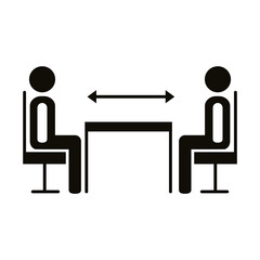 humans distance social in dinner table silhouette style icon