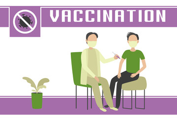 Doctor vaccinate man against coronavirus. Cartoon style. Vector illustration.