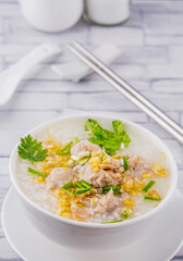 Shrimp porridge white bowl