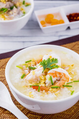 Shrimp porridge white bowl