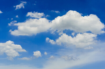 beautiful blue sky and white fluffy cloud horizon outdoor for background.