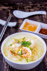 Shrimp porridge white bowl