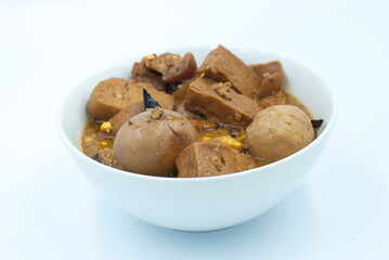 Stewed eggs on a white background