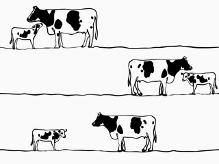 simple childish continuous lines cow milk cattle seamless pattern for background, wallpaper, texture, banner, label, cover, card etc to celebrate day like easter's day. vector design