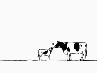 simple childish continuous lines cow milk cattle seamless pattern for background, wallpaper, texture, banner, label, cover, card etc to celebrate day like easter's day. vector design © Nitiwa