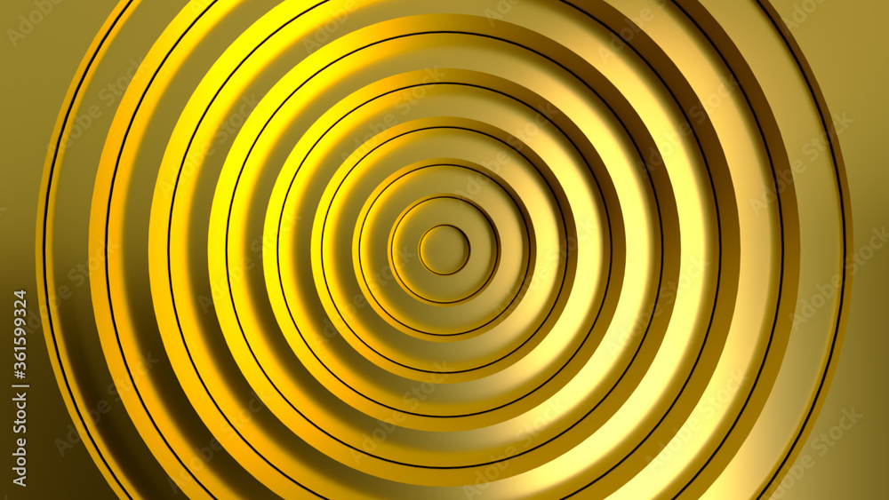 Poster gold abstract pattern of circles with the effect of displacement. gold circles wave gradient. 3d ill