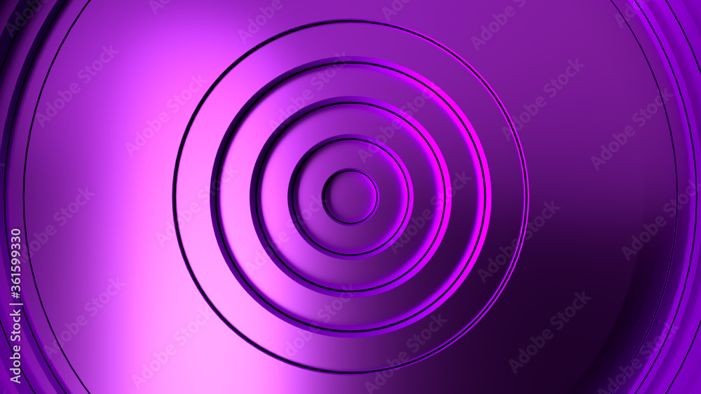 Poster purple abstract pattern of circles with the effect of displacement. metal circles wave gradient. 3d 