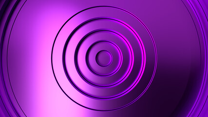 Purple abstract pattern of circles with the effect of displacement. Metal circles wave gradient. 3d illustration