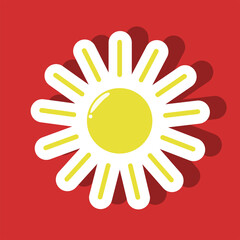 Simple sun sticker with white outline for logo or sticker. Trendy comporary sunshine. Eps 10 vector