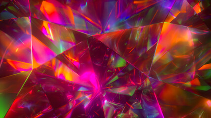 The light passes through the facets of a slowly rotating diamond and creates repetitive sparkling highlights and bright rainbow colors. Rainbow dispersion of light. 3d illustration