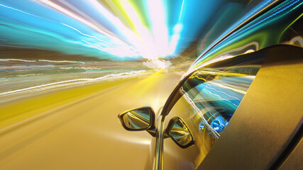 Driving a car in the city at night