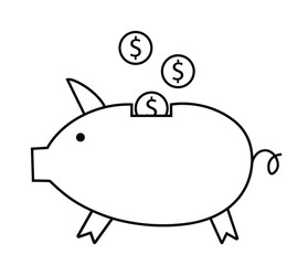 coins falling into the piggy bank, simple icon