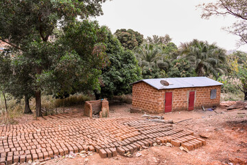 Fototapeta na wymiar Bricks are laid on the ground to dry in the sun.