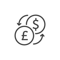 Currency exchange icon. Dollar to pound exchange. Vector Illustration.