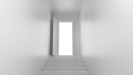 3d render door with steps in the corridor